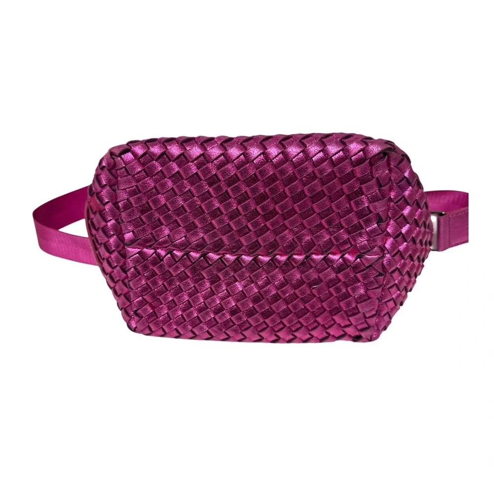 Naghedi St. Barths Mini Tote Womens Metallic Pink Woven Neoprene Crossbody EUC